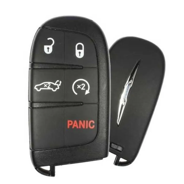 Front and back of a Chrysler smart key with the Chrysler emblem